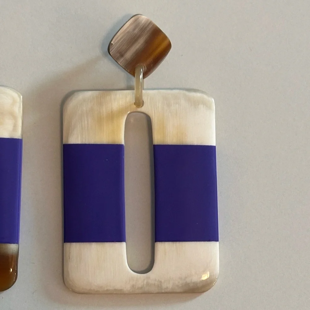 Blue, White, and Brown Resin Statement Earrings - Picture 2 of 5